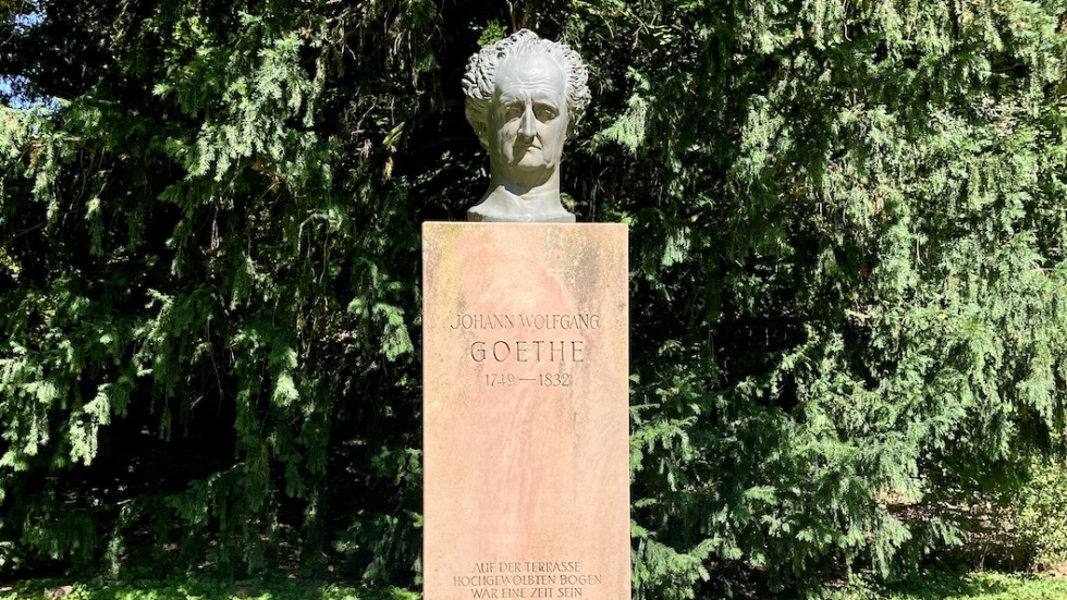 Goethe’s bust in the castle garden, memorializing his coming and going…